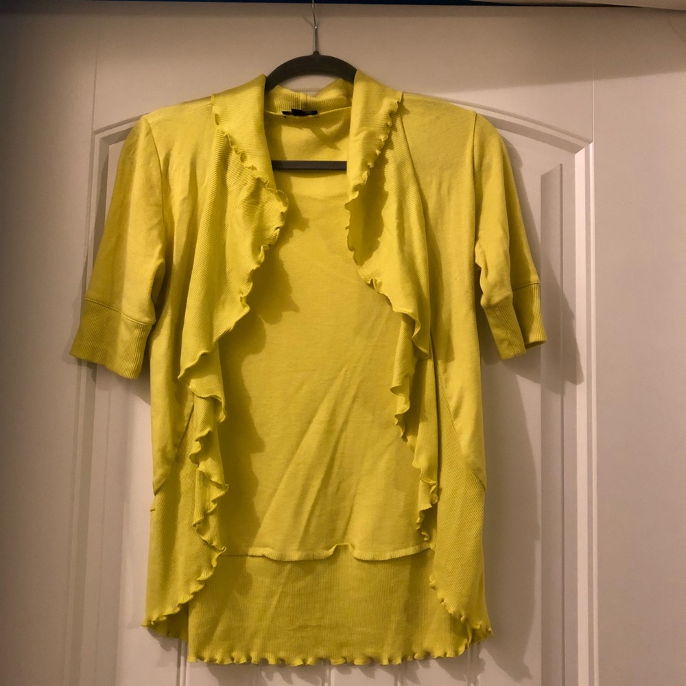Express ruffled-edge cardigan, chartreuse, XS